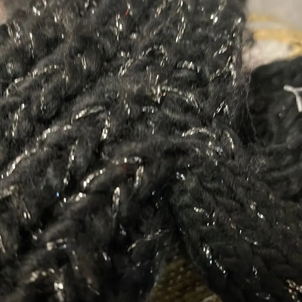 Juicy couturw black silver knit sherpa fleece lined mittens/gloves bling glam